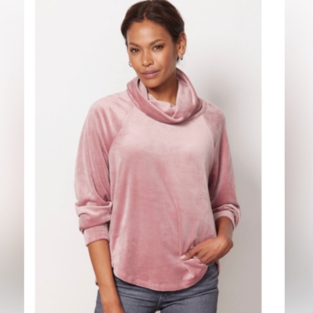 Evereve Pink Velvet Cowl Neck Pullover